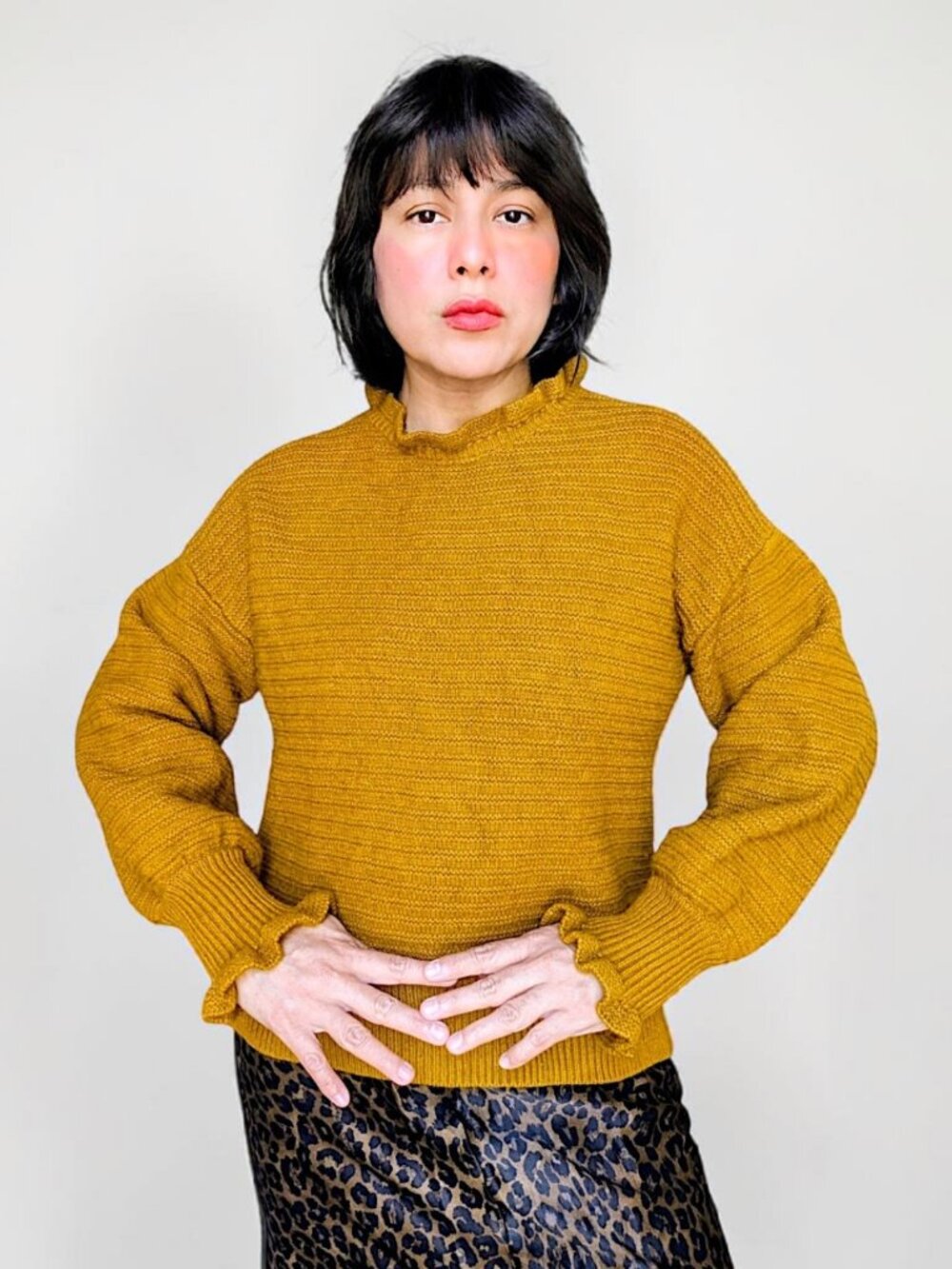 Madewell balloon sleeve merino cotton blend cottage core sweater tan XL fits M/L